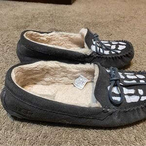 Gray Moccasin Slippers with skeleton design